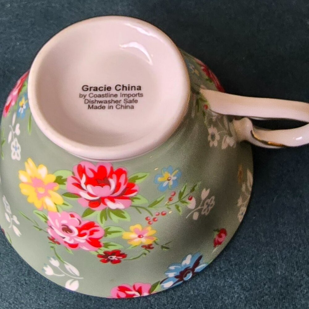 Shabby Rose Green Gracie Teacup and Saucer - Picture 6 of 6